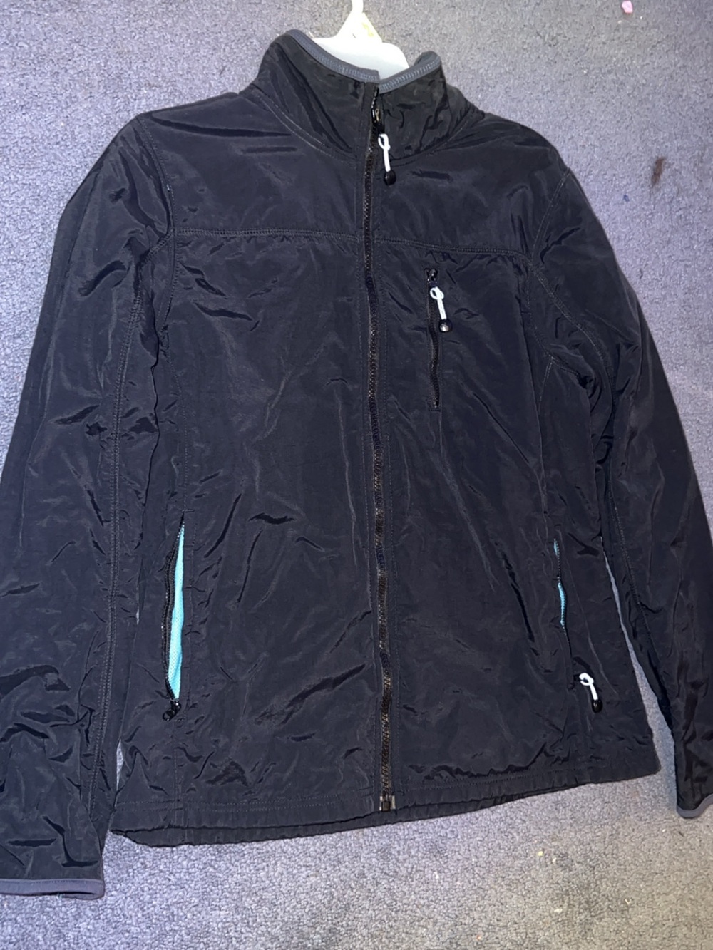 Old Navy Black Lightweight Zip Jacket with Teal Pocket Accents